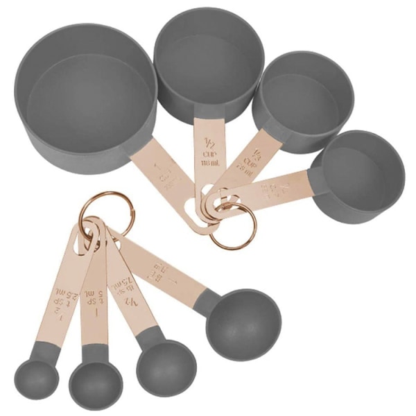 Set med mätkoppar och skedar, 8 stapelbara rostfria stål (färgpläterad)