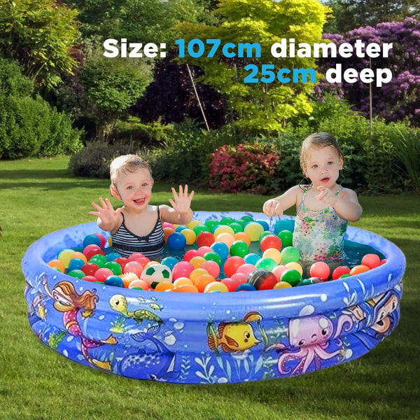 3 ringars barnpool (107cm x 25cm) - uppblåsbar pool - trädgårdspool - grund pool - barnpool