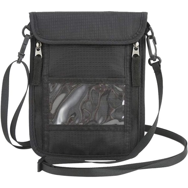 Brustbeutel, Brusttasche für Damen und Herren, Wasserfestes Umhängeband, RFID Diebstahlschutz (Schwarz)