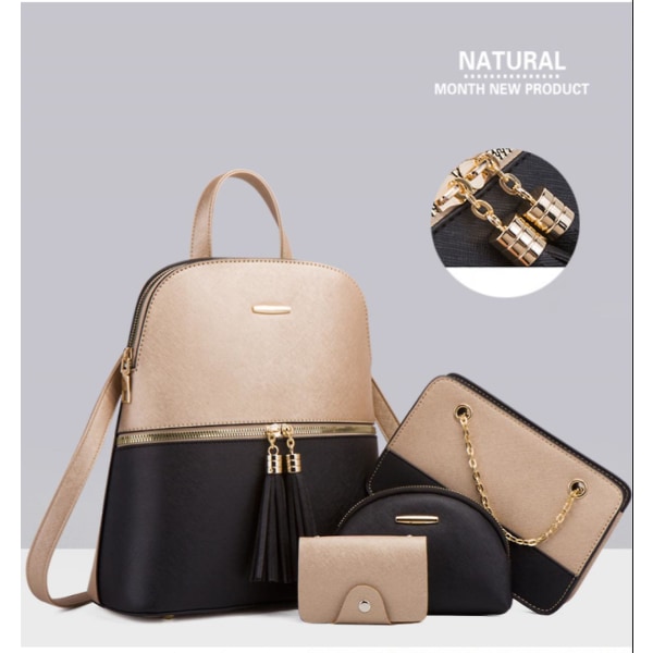 Moderiktig handväska i syntetiskt läder för kvinnor med set i flera delar om 4 delar a