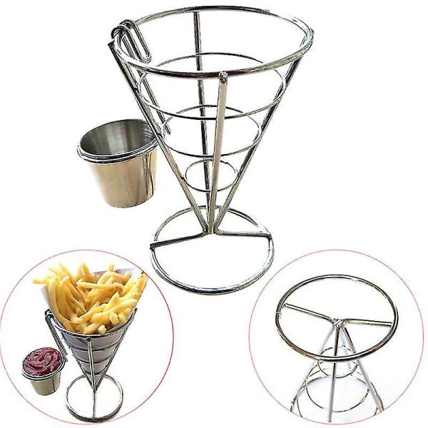 Fries Foods Stand Hållare Pommes frites Chips Cone Metall Trådkorg Med Sås Dippers