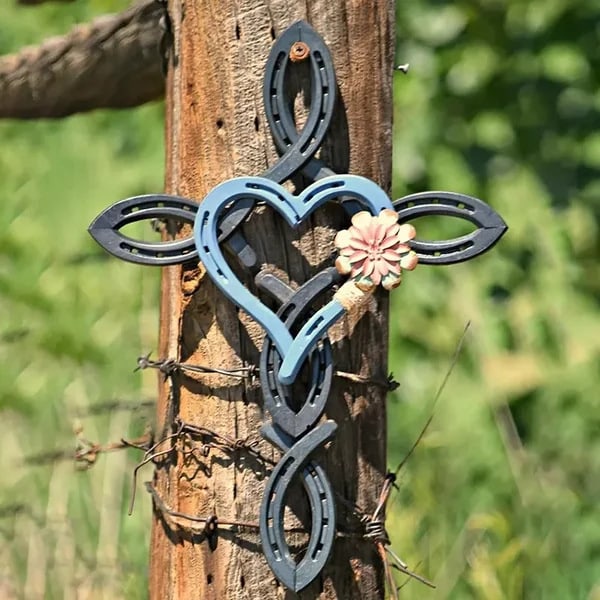 Trädgård hästsko kors och hjärta metall kors påsk väggkonst hängande dekoration blue