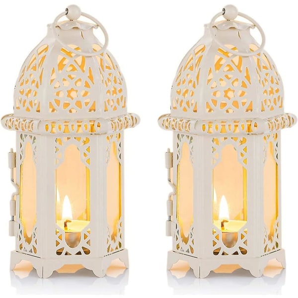 Marockansk ljuslykta, 2 delar liten värmeljushållare med klara glaspaneler idealisk för uteplats, inomhus utomhus, evenemang