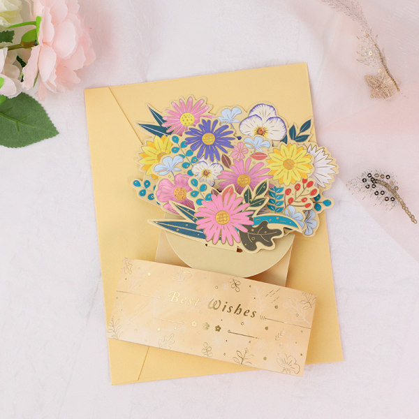 Blomma 3d kort med önskningar gratulationskort för årsdagen födelsedag med kuvert a
