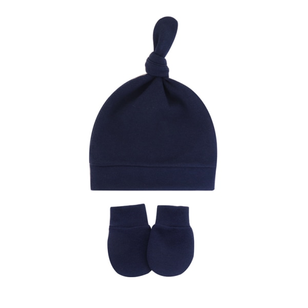 2 söta huvuddukar med stjärtknut, liten cap utan brätte, mjuk bomull, bekväma repfria handskar för baby light blue