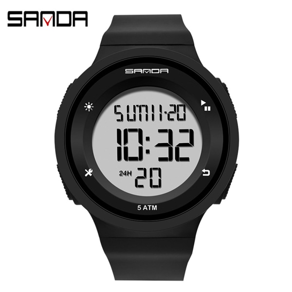 Watch, svart digital watch med väckarklocka/kalender/LED-ljus/nedräkning/stoppur, 5ATM vattentät watch