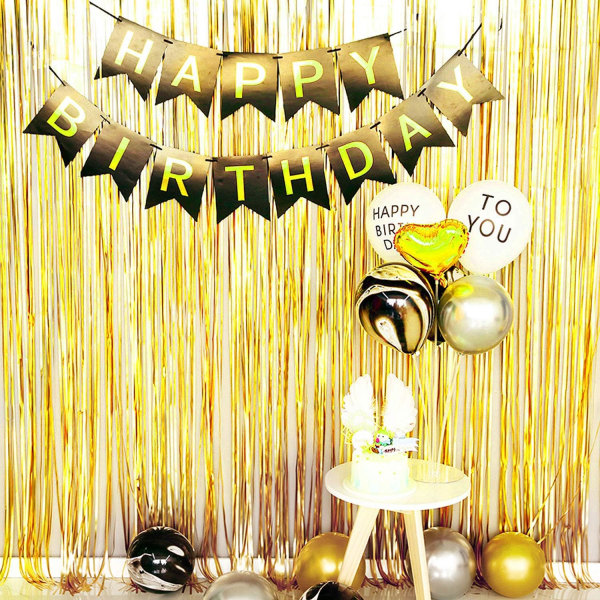 Blinkande gardin för tofs av aluminiumfolie, födelsedagsdekoration och festtillbehör, bröllopsjuldekorationer, 4 stycken gold