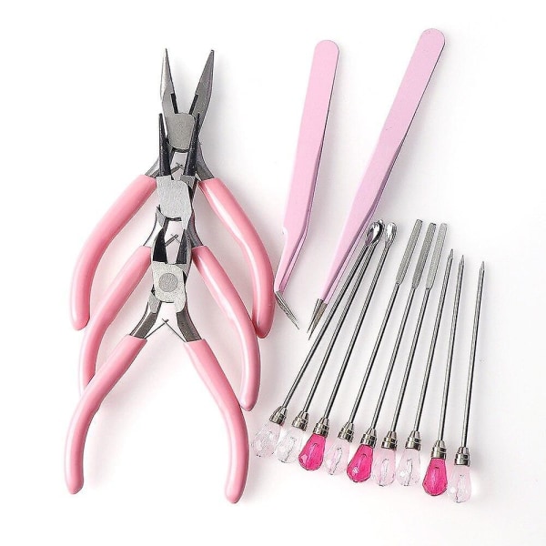 Rosa färg DIY smycken gör tång Pincett verktyg Muddler Poke Needle Spoon Tool Set