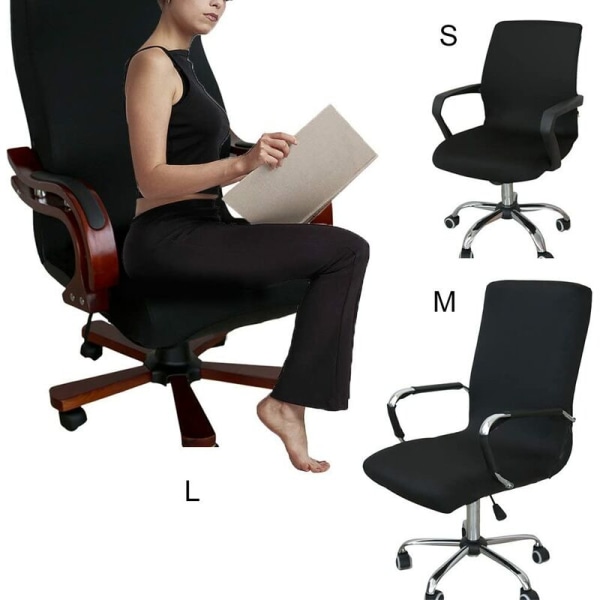 Cover i elastiskt elastiskt tyg, avtagbart och motståndskraftigt, för kontorsstol (endast cover , stol ingår ej), tyg, svart , storlek L