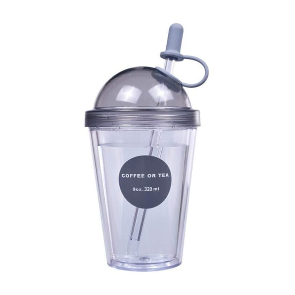 Straw Cup Bubble Tea Cup dricksflaska med sugrörslock Halm för Juice Coffee Iskaffe Grey