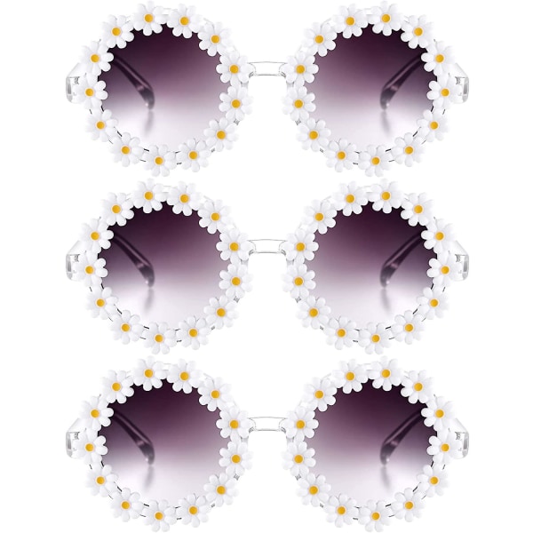 3-pack Daisy Flower Solglasögon Daisy Shape Runda glasögon Nya blommiga festsolglasögon Glasögon för kvinnor
