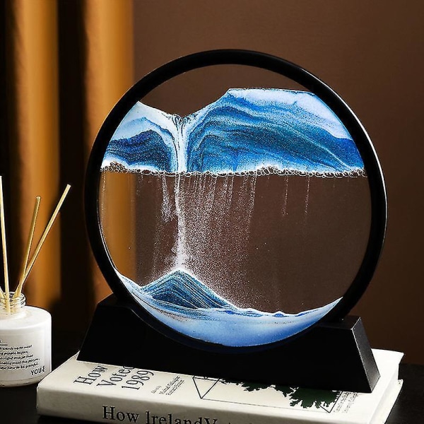 Flödande sandmålning, 3d naturligt landskap Dynamisk konst sandmålning, runt glas 3d djuphavssandmålning Konstnärligt sandlandskap för hemprydnad Skrivbord