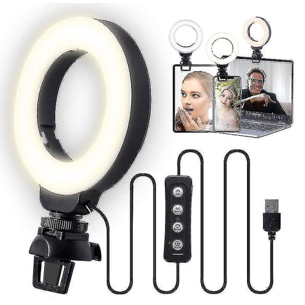 Videokonferensbelysningskit, datorringljus för bildskärmsklämma, dimbar och uppladdningsbar
