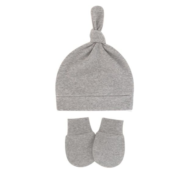 2 söta huvuddukar med stjärtknut, liten cap utan brätte, mjuk bomull, bekväma repfria handskar för baby grey
