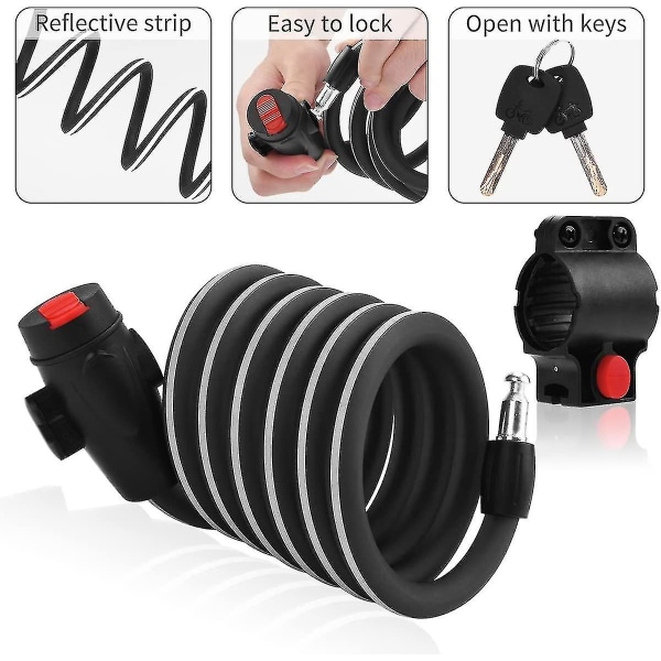 Cykellås med nycklar, reflekterande bandkabel Cykellås, högsäkerhets bärbart kabellås för cykel/ motorcykel/ dörr/ grind/ staket, 180 cm längd