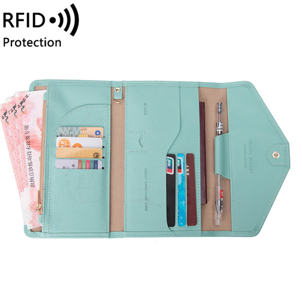 Reseplånbok Läder Passhållare Svart resedokumentplånbok med 8 krediter RFID-blockerande cover Kortfack Smal plånbok light green