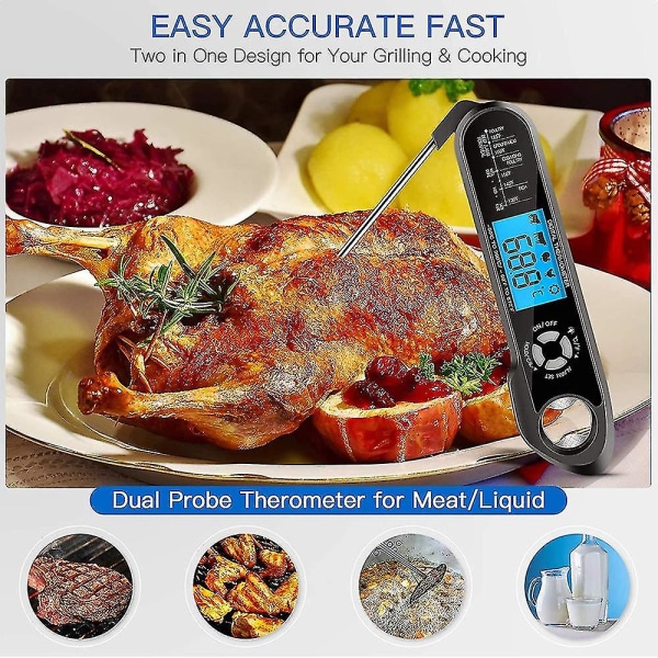 Digital kötttermometer för grillning och matlagning Digital kökstermometer med 2 sonder