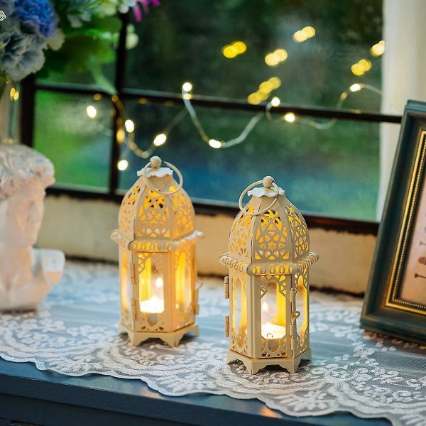 Marockansk ljuslykta, 2 delar liten värmeljushållare med klara glaspaneler idealisk för uteplats, inomhus utomhus, evenemang