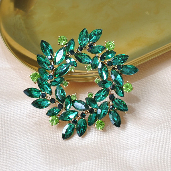 Vintage Emerald Crystal Wreath Legering diamantbrosch