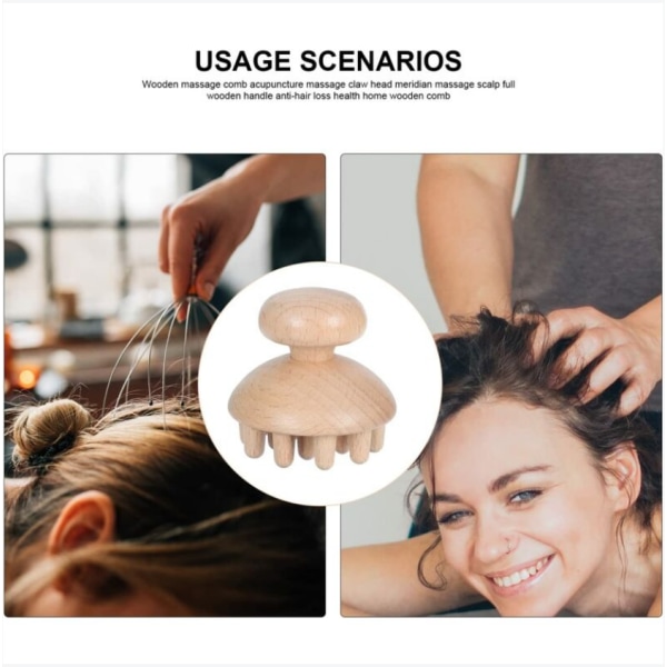 Svampformad massageborste i trä för smärtlindring i hårbotten