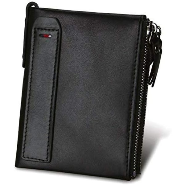Herrplånbok RFID-blockerande kreditkortshållare i äkta läder/stor myntväska med dragkedja (svart) black