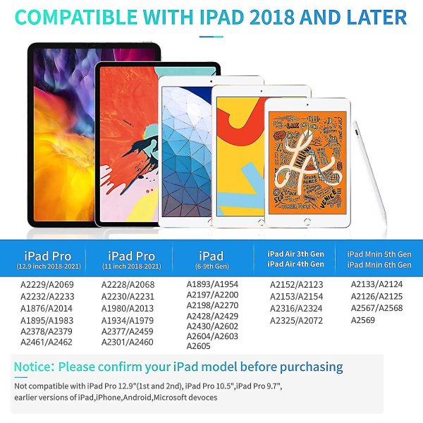 Komplettera med Apple Ipad 2018 och efterföljande versioner, handflatans avvisning, lutningsdetektering, magnetisk adsorption för Ipad 6/7/8:e generationen, Ipad