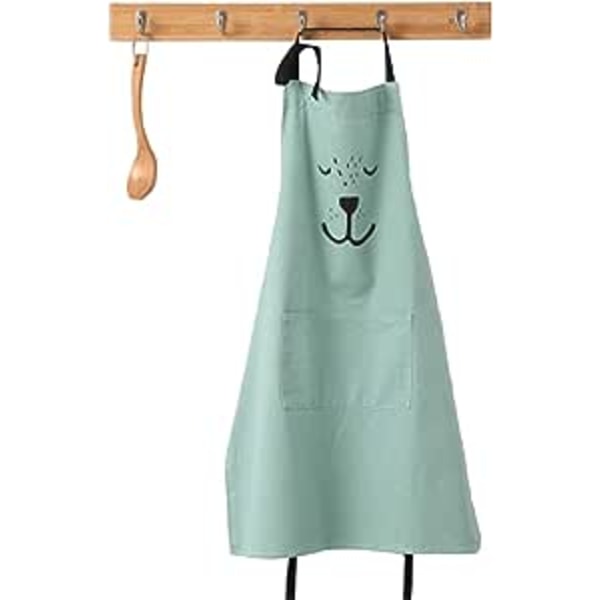 Söt tecknat förkläde med ficka för vuxna Vattentätt köksförkläde i bomullslinne (grönt) green