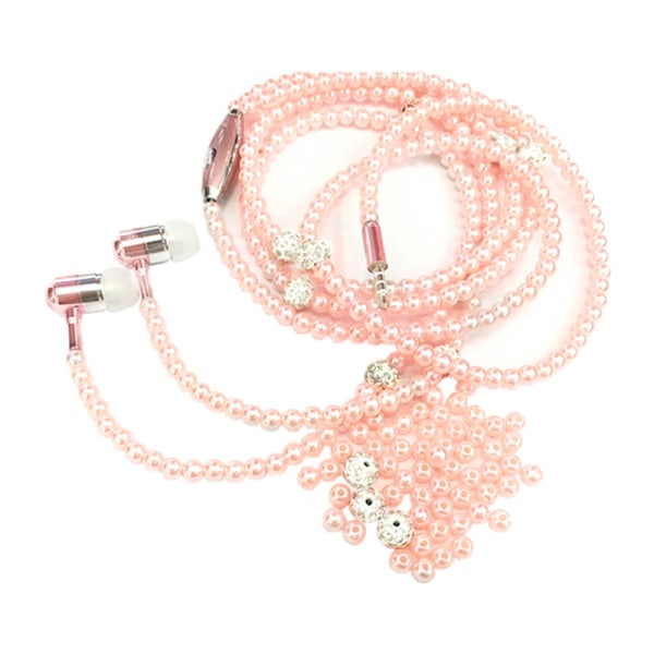 Smycken pärlhalsband stereohörlurar med mikrofon 3,5 mm i örat pink