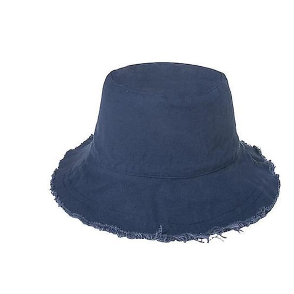 Solhatt dam sommar casual bredbrättad bomullshatt fiskare hatt strand semester navy blue