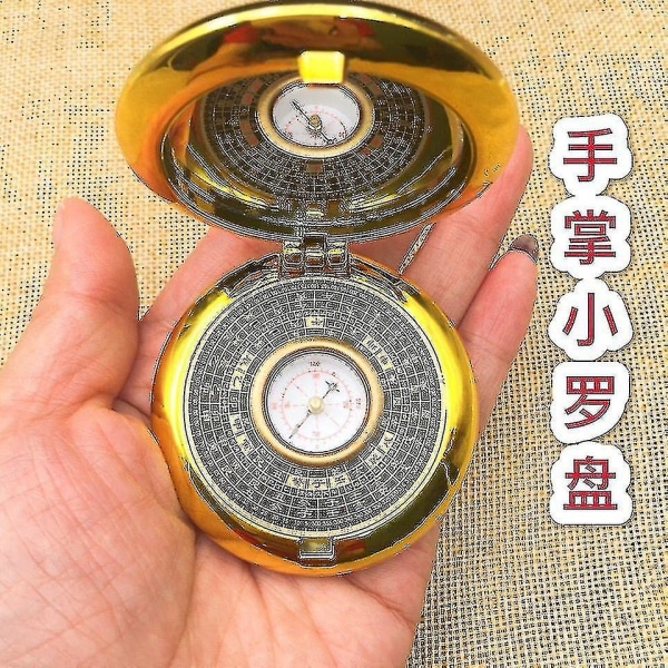 2-tums ren koppar Professionell Feng Shui-kompass Helautomatisk liten kompass med cover