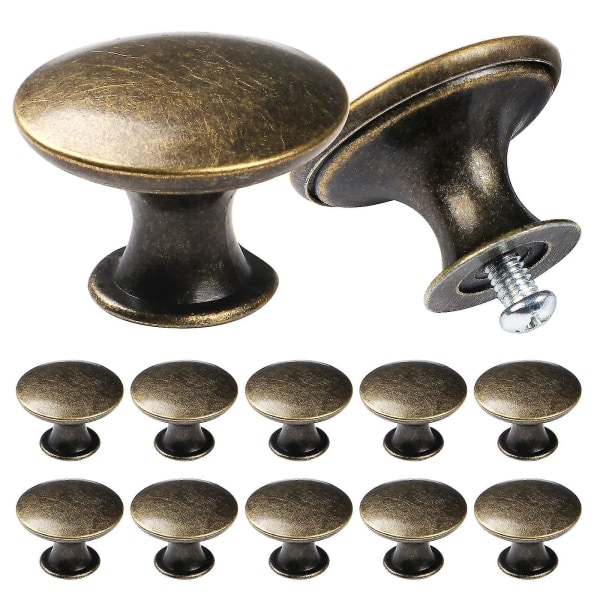 Set med 12 vintage chic skåpknoppar i antik stil för köksskåp - 30 mm - brons