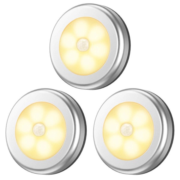6-pack nattljus med rörelsesensor, LED rörelsesensorljus silver warm light 6PCS