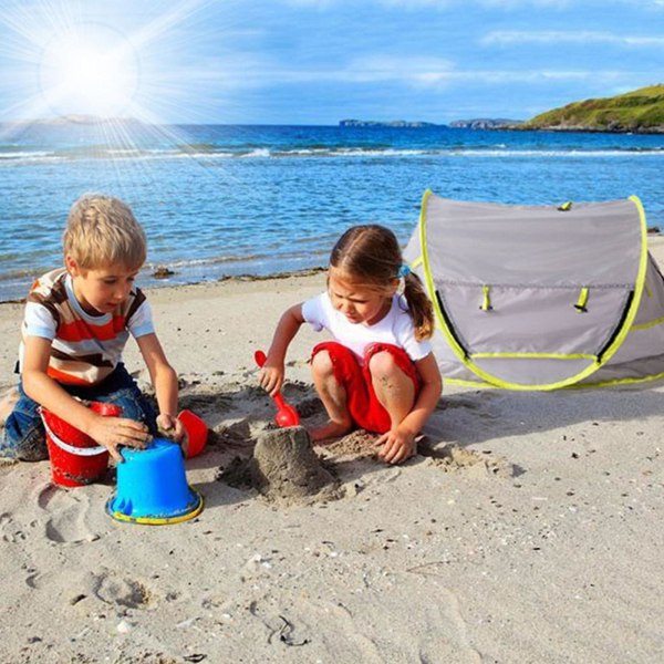 Baby strandtält, stort pop up strandtält, strandsolskydd, portabelt grått