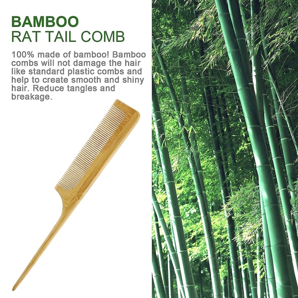 Bambu råtta svanskam naturligt bambu hårverktyg med fina tänder för att kamma hår, lämplig för kvinnor och män