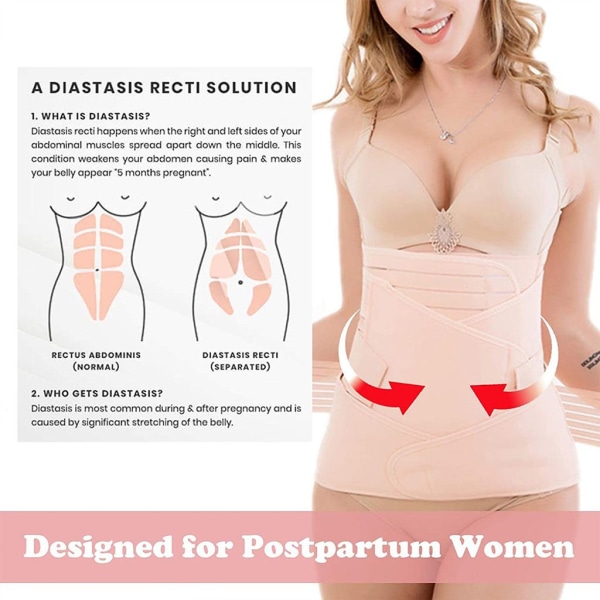 Magbälte efter förlossning 3 i 1 postpartum stödbälte postpartum magbälte magband kvinnor apricot L