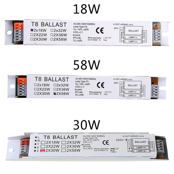 T8 2x18/30/58w direktstart elektroniskt lysrörsdon Allmän storlek: 18w