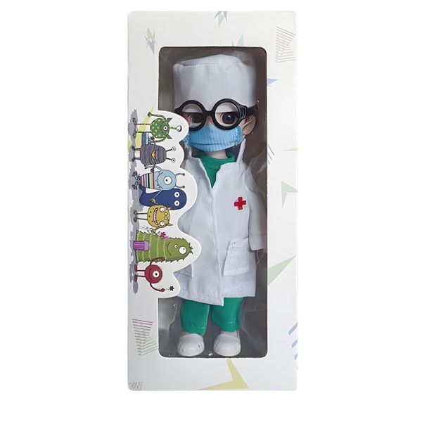 Vänlig docka i ett stycke vit ängel läkare skyddskläder sjuksköterska leksak tillbehör epidemi förebyggande