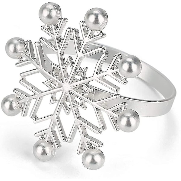 Servettringar, set med 6 julservettringar - 8 kronblad Snowflake Servetthållare