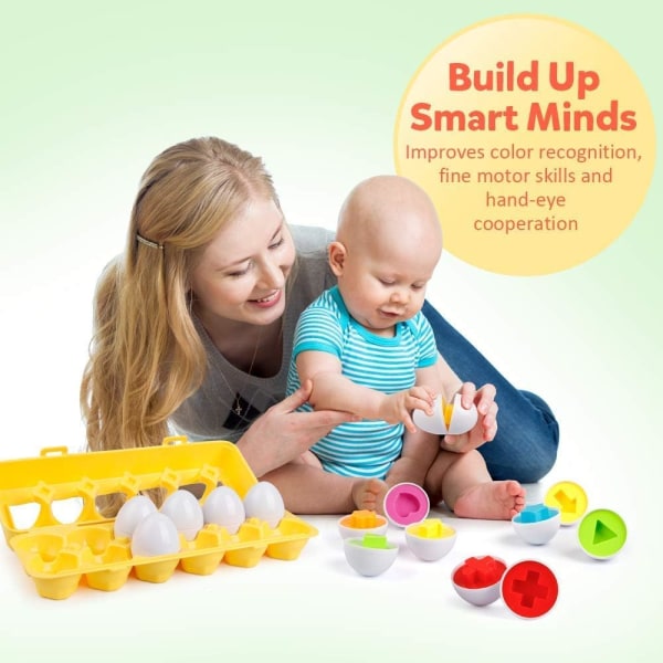 Matchande ägg 12-delars färg- och formigenkänningspussel, pedagogisk leksak för tidig utbildning för barn