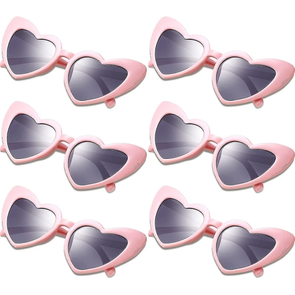 6 par hjärtformade solglasögon Kattögonsolglasögon Retro hjärtformade glasögon Bröllopskostymfest pink