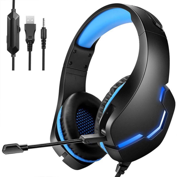 J10 huvudmonterat trådanslutet headset trådstyrt självlysande speldatorspelheadset dark blue