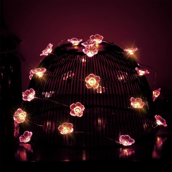 Pink Cherry Blossom String Lights 3D Blommor 10ft 30 LED-lampor Batteridriven med 8 lägen för alla hjärtans dag vårbröllopsfödelsedagsfest