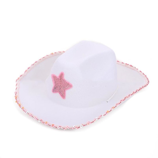 Sequin star cowboyhatt, vit western cowboyhatt, pentagram hatt pentagram trend mode hatt