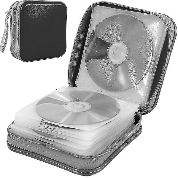 Cd- case med 40 kapacitet, hårdplast-dvd- case, bärbart cd- case med dragkedja, svart