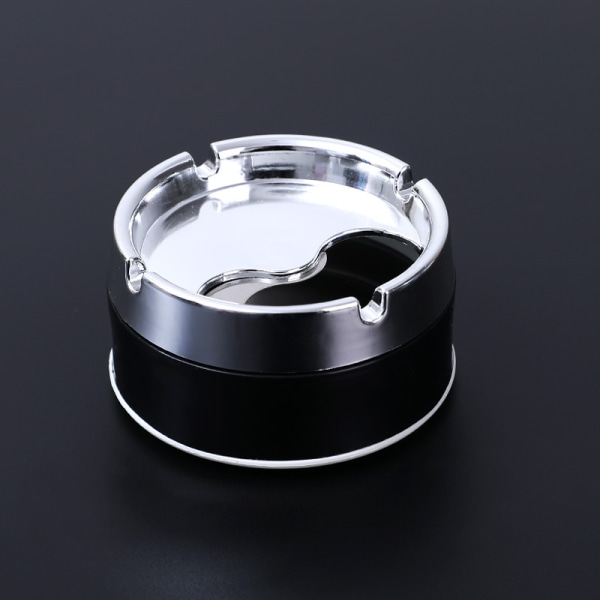 Askkopp i rostfritt stål Portabel Snygg metallisk askkopp med roterande lock black