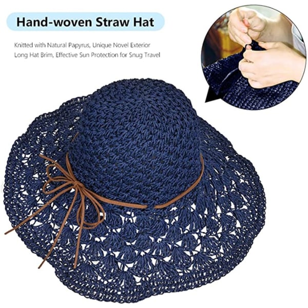 Dam Solhatt Vikbar Dam Sommarsolskydd Halmhatt Bred brättad strandhatt navy blue