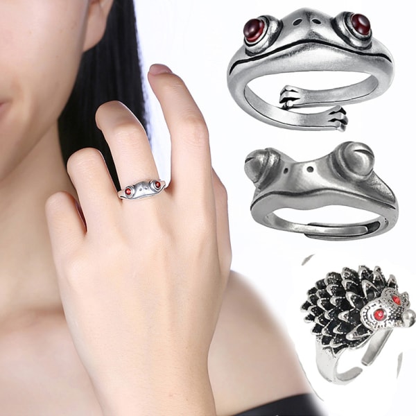 Vintage Frog Ring - Konstnärlig Design, Ändra storlek Ring för kvinnor och män, Bohemian Silver Color Frog Finger Ring