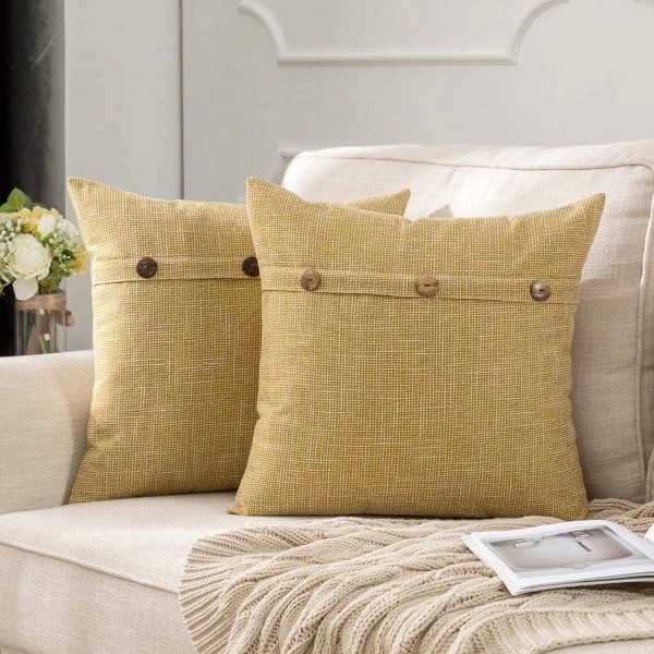 2 st knapp fyrkantigt örngott, dekorativt örngott för soffa, 45*45cm, gult