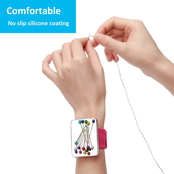 Magnetisk handledssömnad, bärbar armnålskudde Magnetisk nålkudde med armband för sömnadssamling (rosa)