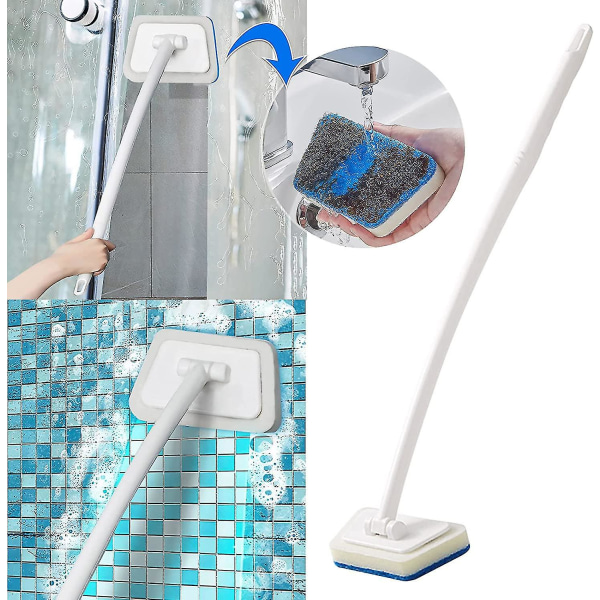 2-i-1 multifunktionell rengöringsborste med långa handtag, badkar och kakelrengöring Avtagbar svampborste
